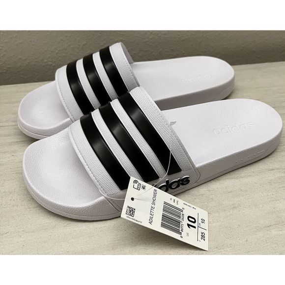 Adidas Mens Sz 10 Adilette Black White Shower Slide Open Toe Sandals NEW! - Picture 13 of 14